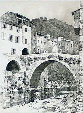 Print: "Old Bridge, Isolabona, Italy" by George Elbert Burr