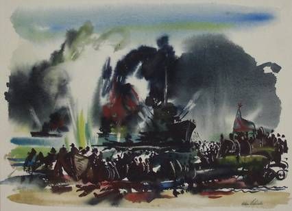 Watercolor: "Beach Assault" by Edwin Fulwider