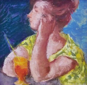 Painting: "Woman at the Fountain" by Gustav Likan
