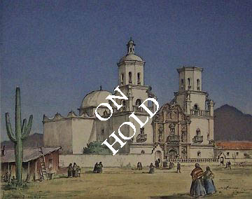 Print: "San Xavier, Arizona" by Leon Pescheret, dated 1945
