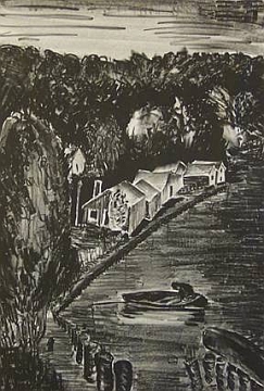 Print: "Along the Lagoon" by Mabel Hewit, dated 1938
