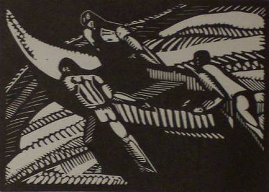Print: "Madiera Boatmen" by Alice Denniston Laughlin, done in 1944