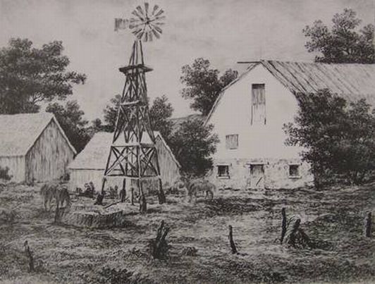 Print: "Windmill at Moon Up" by Charles B. Rogers