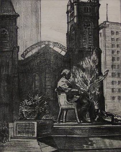 Print: "Tom L. Johnson and Old Stone Church" by Kalman Kubinyi