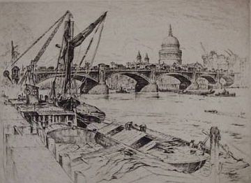 Print: "Southwark Bridge with St. Paul" by Anton Schutz, dated 1928