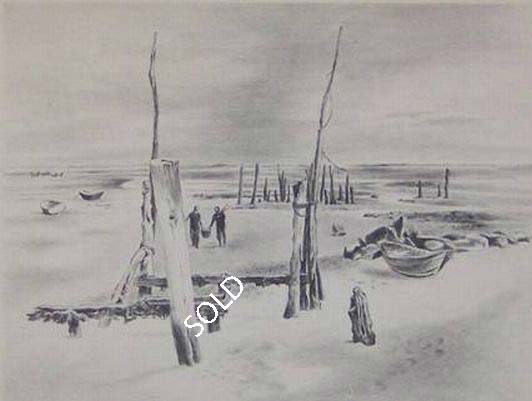 Print: "Low Tide" by Julian Levi, dated 1943
