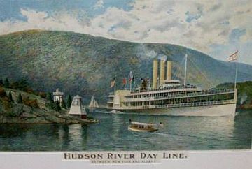 Print after a painting by Fred Pansing: "Hudson River Day Line - Between New York & Albany"