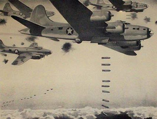 Clayton Knight Print: "Flying Fortresses at Work"
