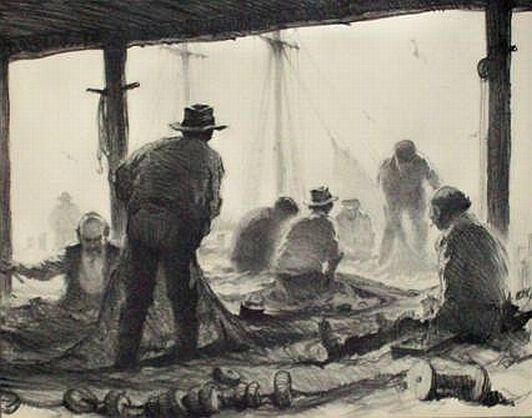 Gordon H. Grant Print: "Mending the Nets"
