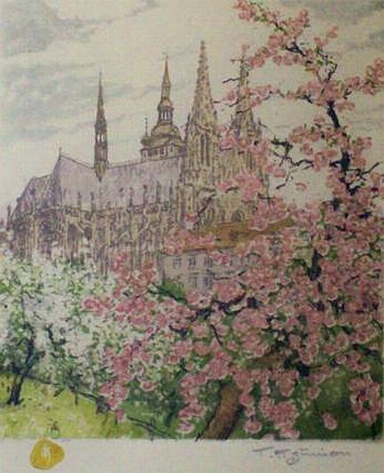 Tavik F. Simon Print: "Hradcany in Spring" and "Cathedral of St. Guy, Prague"