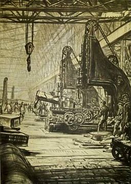 Sir David Muirhead Bone Print: "The Giant Slotters"