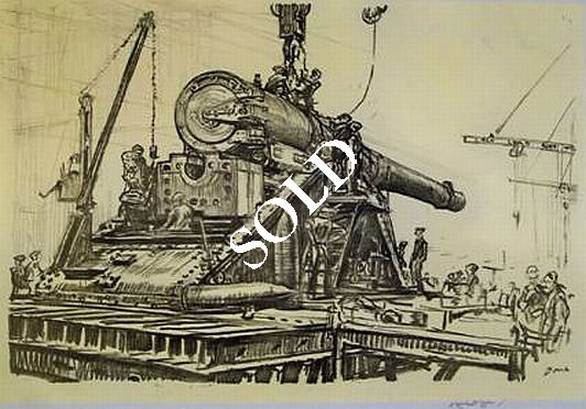 Sir David Muirhead Bone Print: "Final Assembly of a Naval Great Gun"