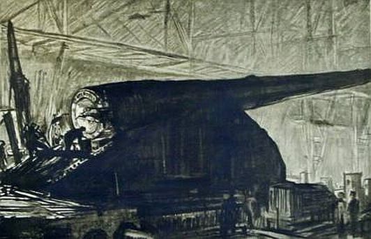 Sir David Muirhead Bone Print: "Night Shift working on a Great Gun"
