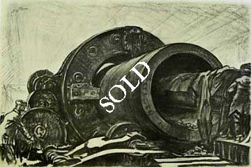 Print: "A Coring Machine at Work on a Big Gun" by Sir David Muirhead Bone