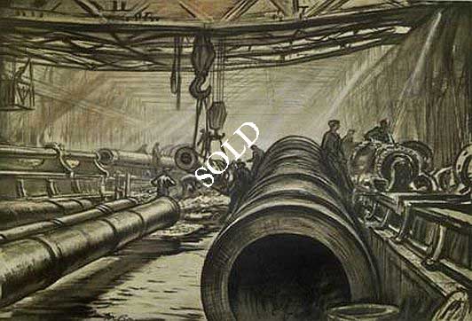 Sir David Muirhead Bone Print: "Heavy Gun Bay"