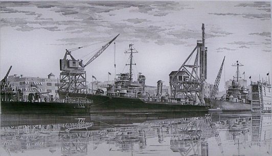 Print: "Destroyers in a Wet Basin" by John Taylor Arms