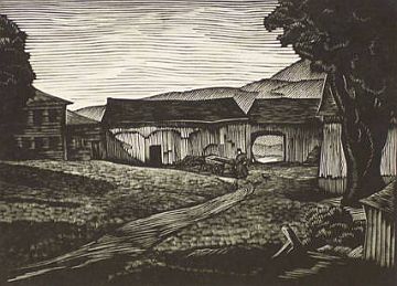 Print: "Farm Yard in Vermont" by Channing Smith