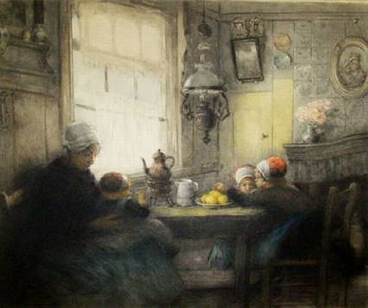 Frantz Charlet Watercolor: "Lunchtime"